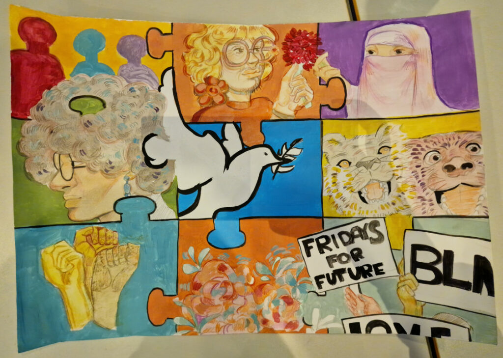 Siegerentwurf 1: Das Bild zeigt verschiedene Motive die als Puzzleteile zusammengesetzt sind.